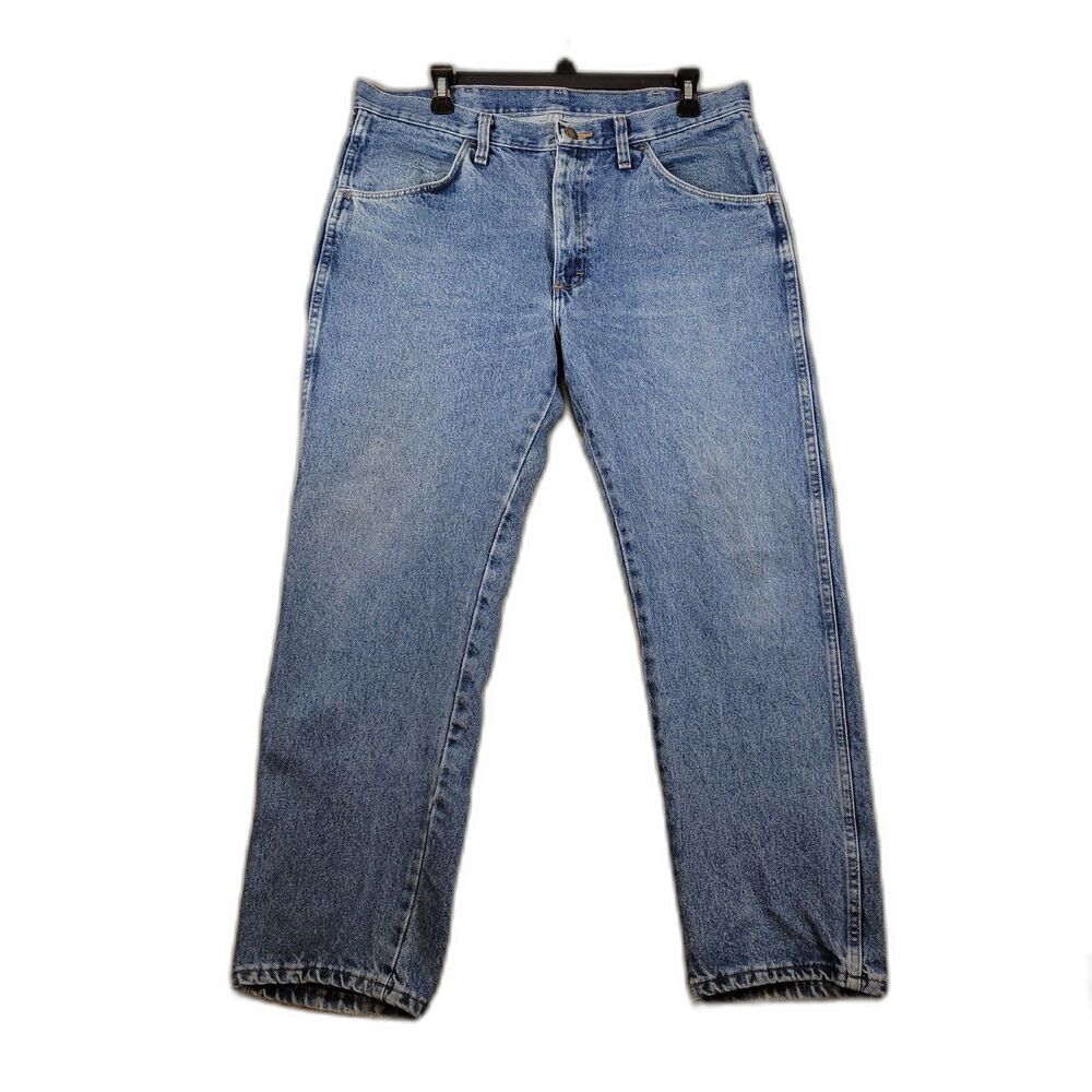 RUSTLER 87619SW Men's Jeans 34x30 Blue Stone Wash 100% Cotton Straight Leg